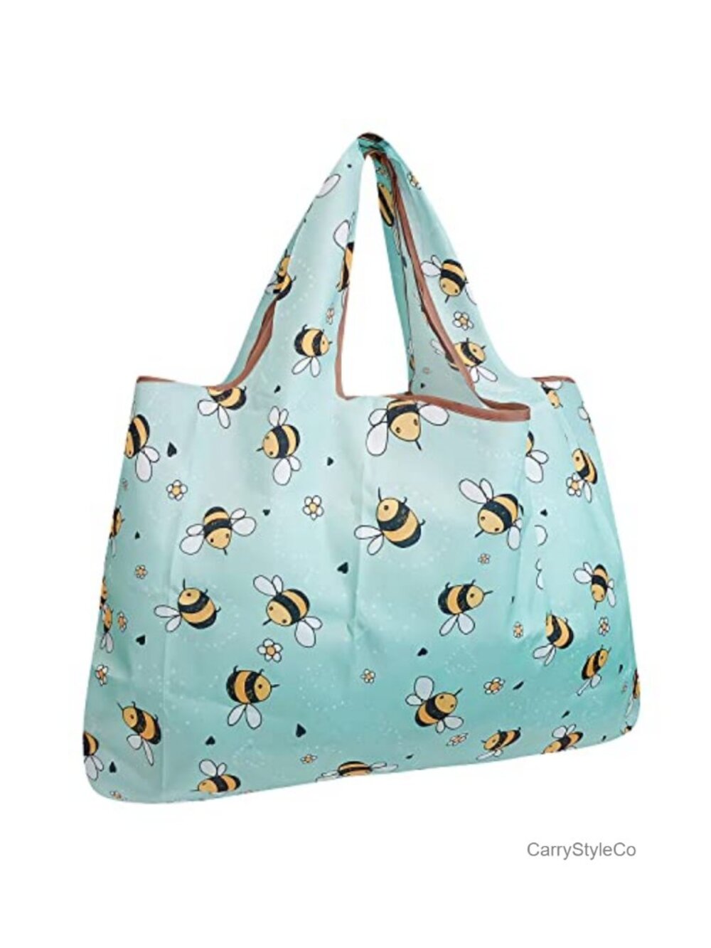 Large Foldable Nylon Reusable Grocery Tote Bag Waterproof Shoulder Strap